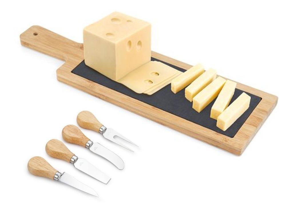 Tabla De Quesos Y Postres En Piedra Y Madera + 4 Utensilios.
