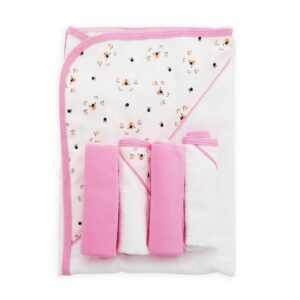 Set de toalla y babitas para bebé 90 cm x 60 ositos - rosa