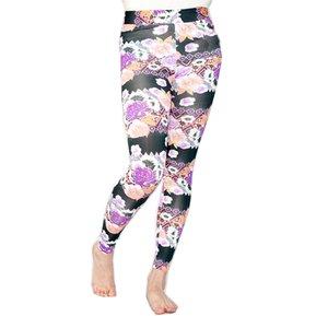 Leggings en Licra estampado negro con diseño floral en tonos morados Moda con Locura Leandra Negro