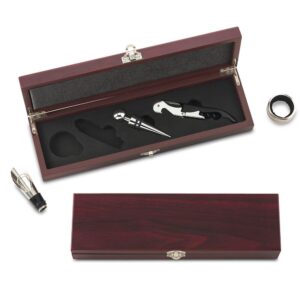 Set accesorios de vino en estuche de madera